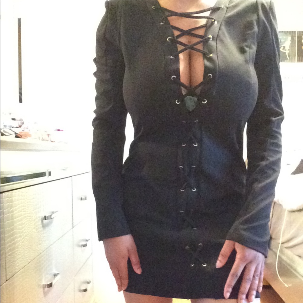 Black Lace Up Mini Dress